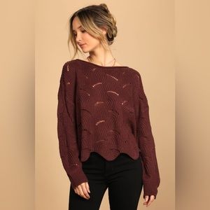 Lulu’s Moonglow Burgundy Loose Knit Sweater Size Small